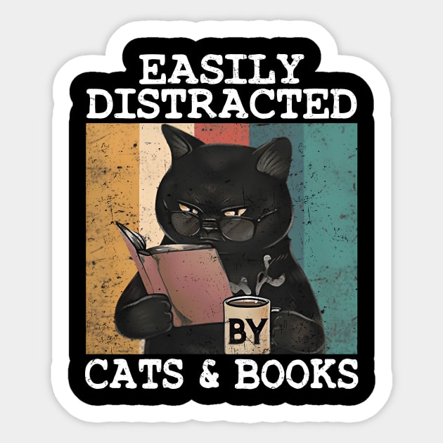 EASILY DISTRACTED BY CATS & BOOKS Sticker by kiperb